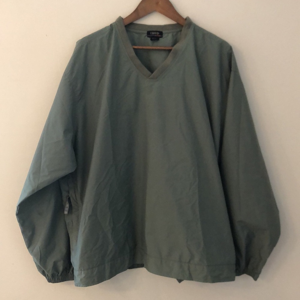 Izod Olive Green Lightweight V-Neck Shirt Jacket